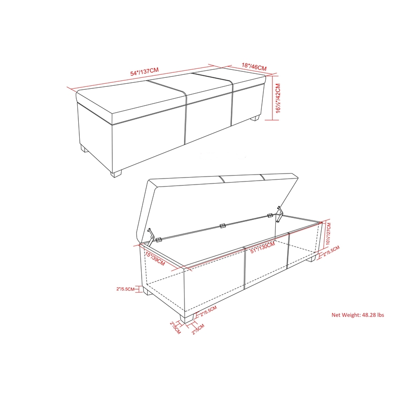 Simpli Home Avalon Contemporary Fabric & Wood Storage Ottoman Bench in Gray
