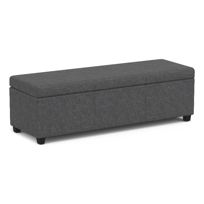 Simpli Home Avalon Contemporary Fabric & Wood Storage Ottoman Bench in Gray