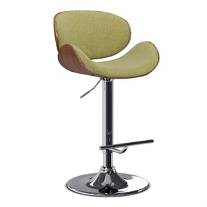 Simpli Home Marana 45.3&quot Adjustable Wood & Fabric Bar Stool in Walnut/Green