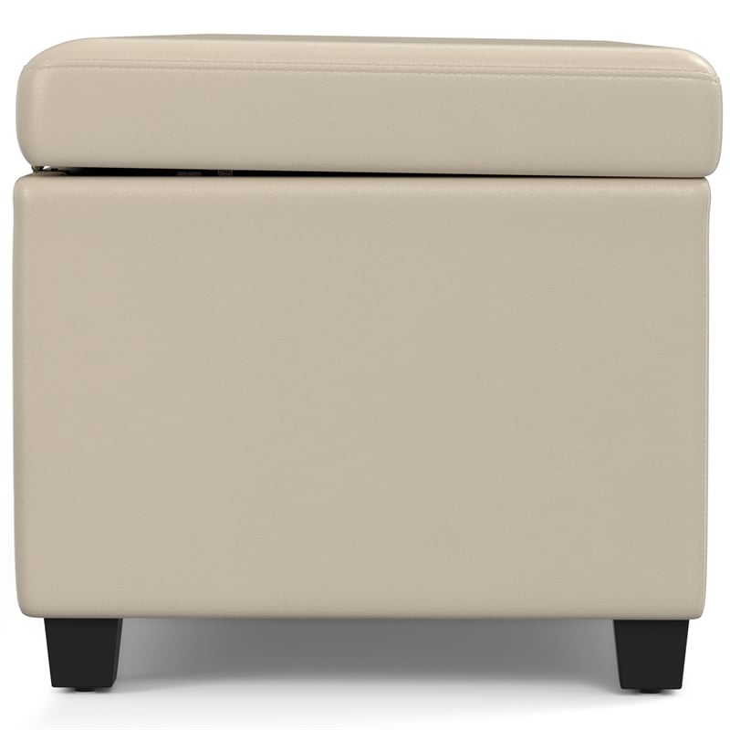 Simpli Home Avalon Contemporary Faux Leather Storage Ottoman Bench in Cream