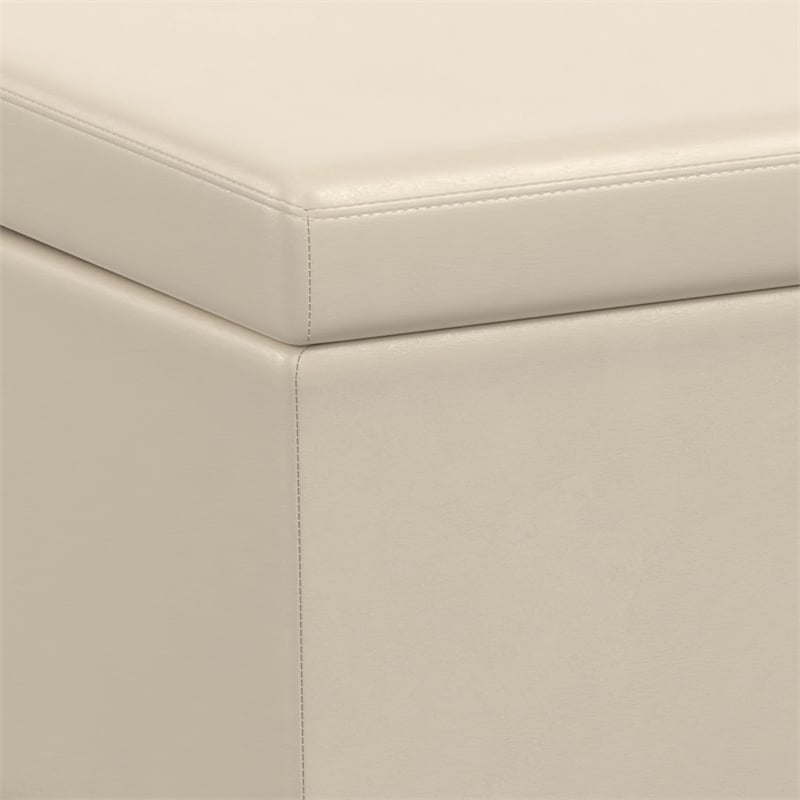 Simpli Home Avalon Contemporary Faux Leather Storage Ottoman Bench in Cream