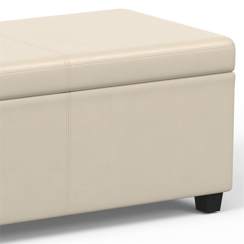 Simpli Home Avalon Contemporary Faux Leather Storage Ottoman Bench in Cream