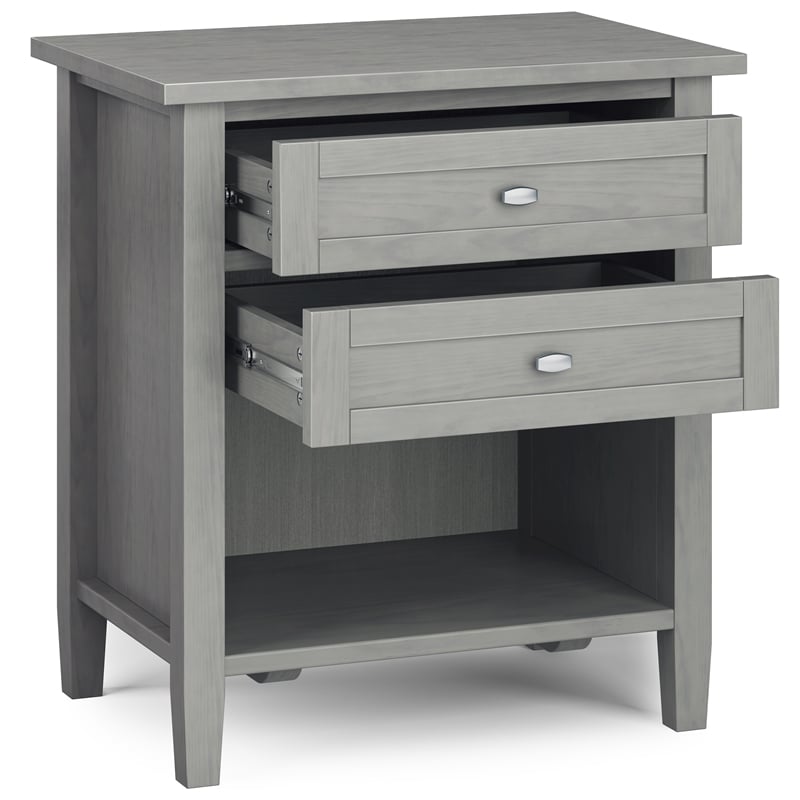 Simpli Home Warm Shaker Transitional Solid Wood Bedside Table in Fog Gray