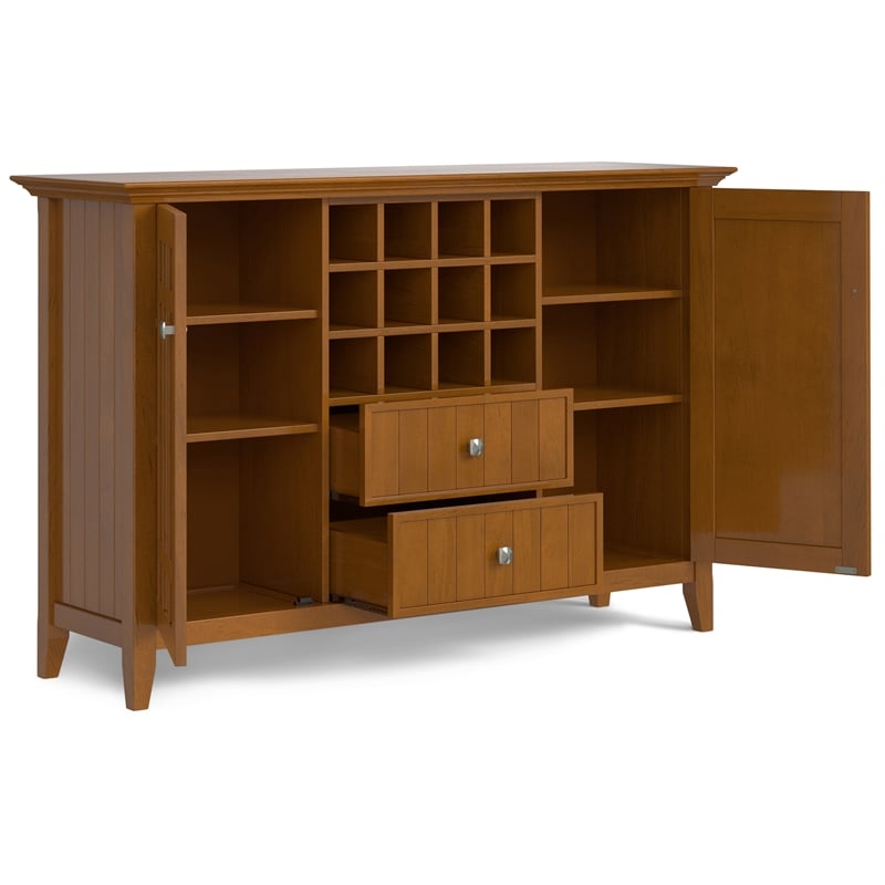 Simpli Home Bedford Transitional Solid Wood Sideboard & Wine Rack in Light Brown