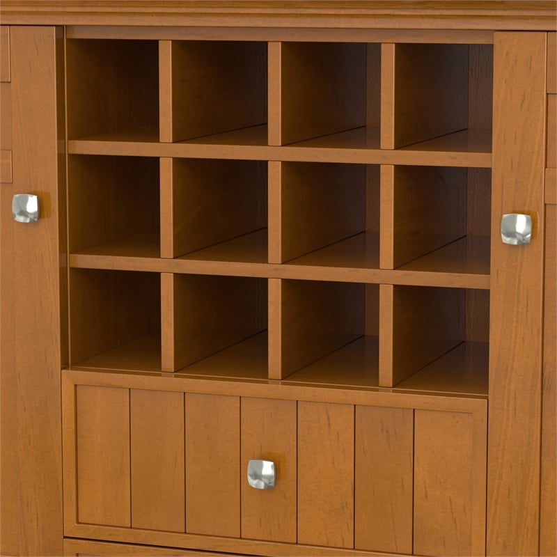 Simpli Home Bedford Transitional Solid Wood Sideboard & Wine Rack in Light Brown