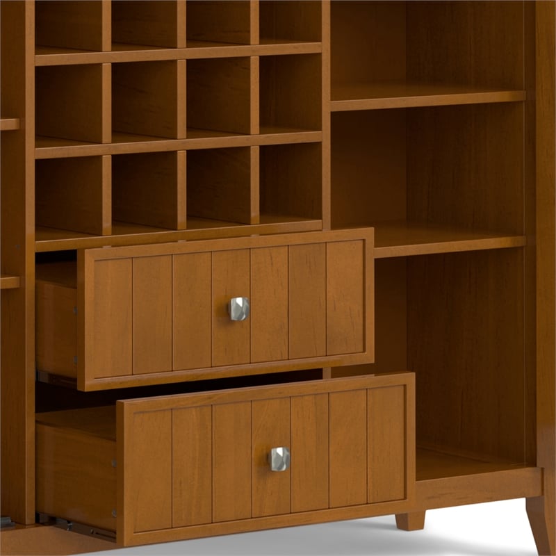 Simpli Home Bedford Transitional Solid Wood Sideboard & Wine Rack in Light Brown