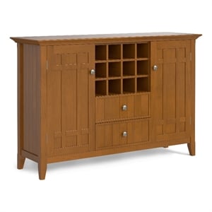 Simpli Home Bedford Transitional Solid Wood Sideboard & Wine Rack in Light Brown