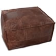 Simpli Home Sheffield Upholstered Square Genuine Leather Pouf in Dark Brown