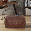 Simpli Home Sheffield Upholstered Square Genuine Leather Pouf in Dark Brown