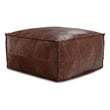 Simpli Home Sheffield Upholstered Square Genuine Leather Pouf in Dark Brown