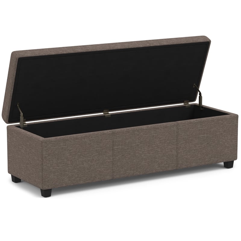 Simpli Home Avalon Contemporary Wood & Fabric Storage Ottoman Bench in Brown
