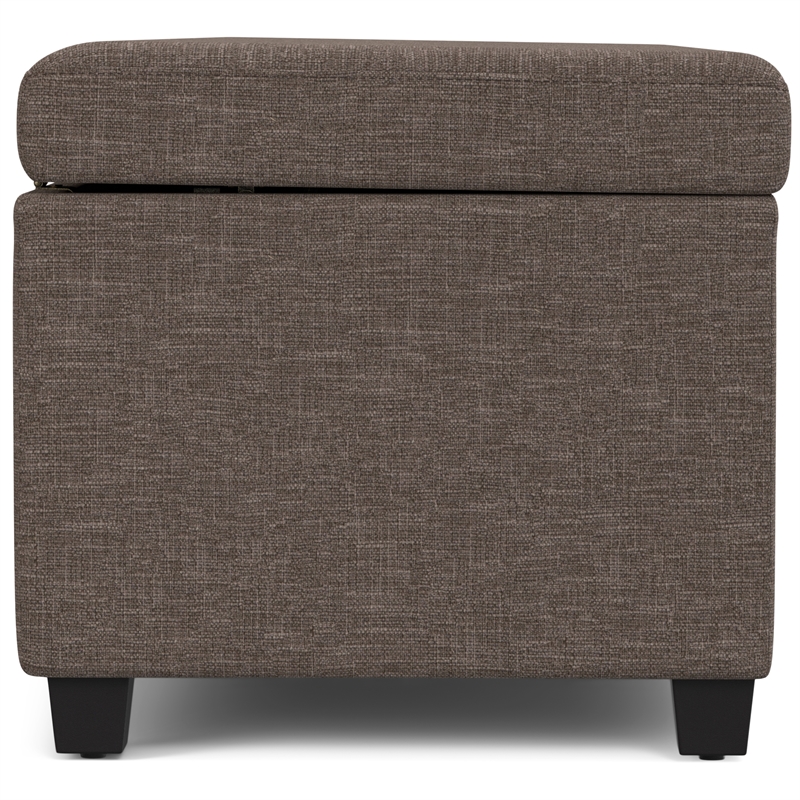 Simpli Home Avalon Contemporary Wood & Fabric Storage Ottoman Bench in Brown