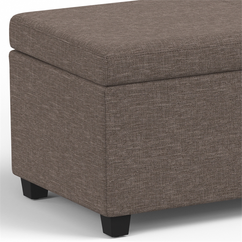 Simpli Home Avalon Contemporary Wood & Fabric Storage Ottoman Bench in Brown