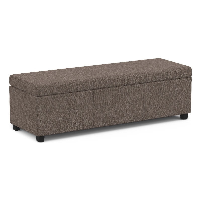 Simpli Home Avalon Contemporary Wood & Fabric Storage Ottoman Bench in Brown