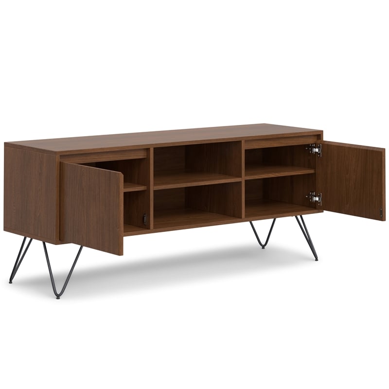 hunter 60&quot wide industrial tv media stand in walnut wood for tvs up to 65 inches
