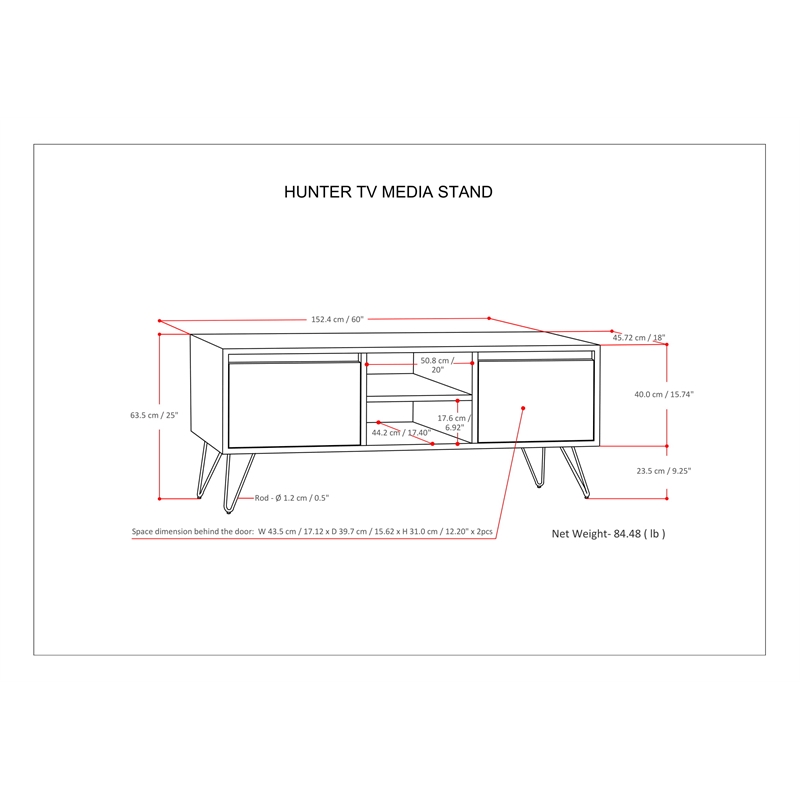 hunter 60&quot wide industrial tv media stand in walnut wood for tvs up to 65 inches