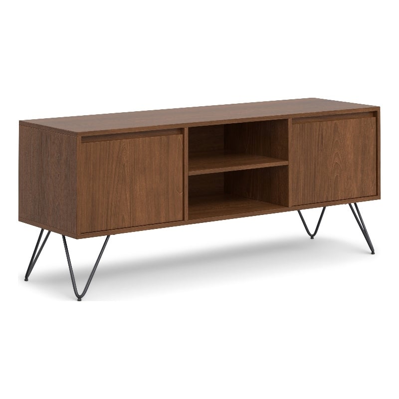 Hunter 60&quot Wide Industrial TV Media Stand in WALNUT WOOD For TVs up to 65 inches