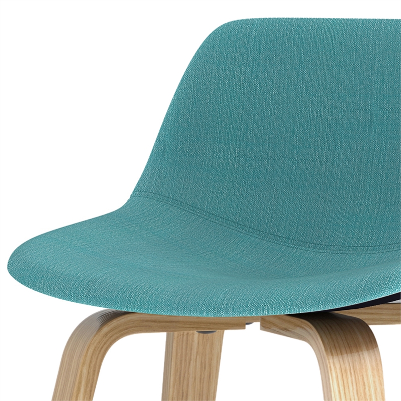 Randolph 28 inch Seat Height Mid Century Modern Bentwood Counter/Bar Height Stool in Aqua Blue Polyester Linen Fabric (Set of 2)