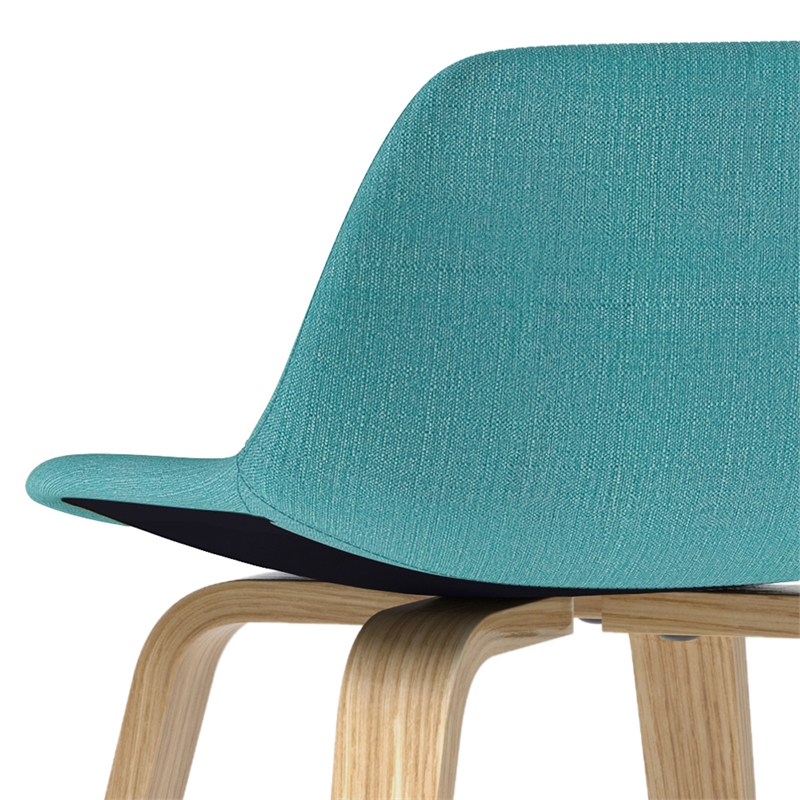 Randolph 28 inch Seat Height Mid Century Modern Bentwood Counter/Bar Height Stool in Aqua Blue Polyester Linen Fabric (Set of 2)