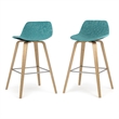 Randolph 28 inch Seat Height Mid Century Modern Bentwood Counter/Bar Height Stool in Aqua Blue Polyester Linen Fabric (Set of 2)