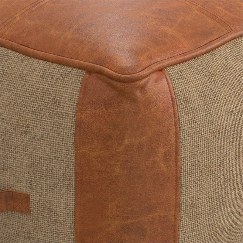 Atkinson Boho Square Pouf in Tan Genuine Leather