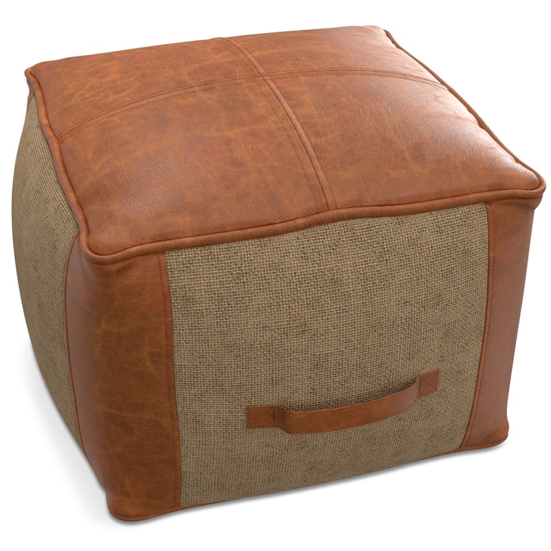 Atkinson Boho Square Pouf in Tan Genuine Leather