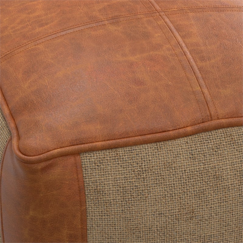 Atkinson Boho Square Pouf in Tan Genuine Leather