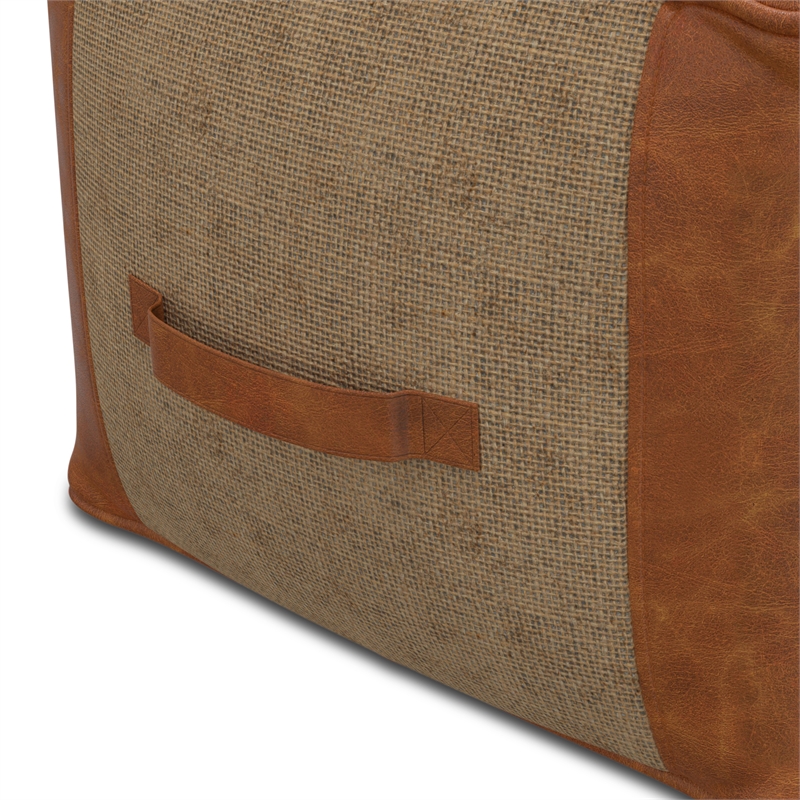 Atkinson Boho Square Pouf in Tan Genuine Leather