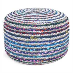 Margo Boho Round Pouf in Blue Braided Jute
