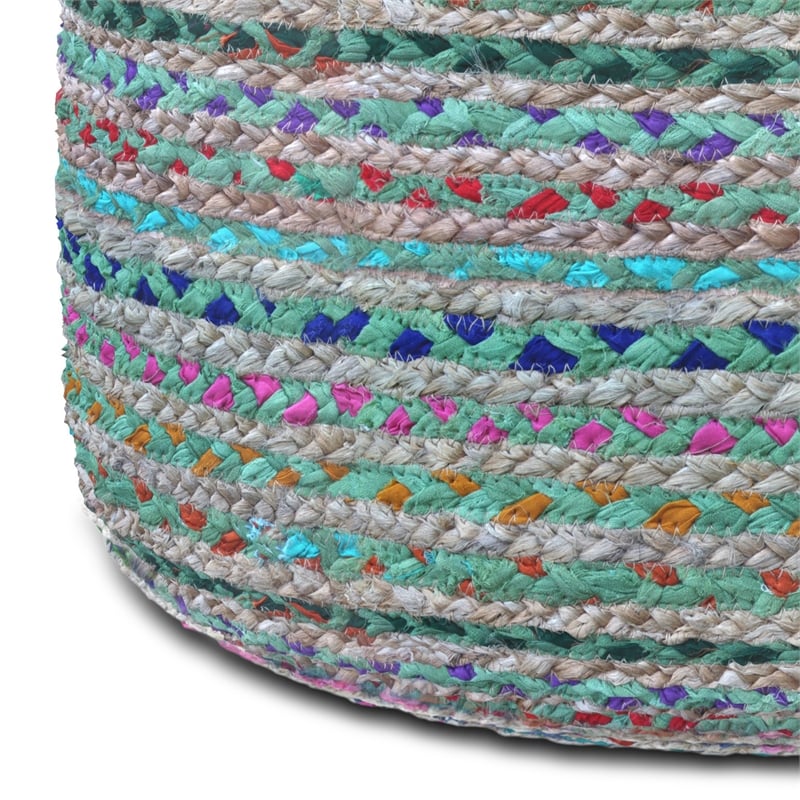 Margo Boho Round Pouf in Green Braided Jute
