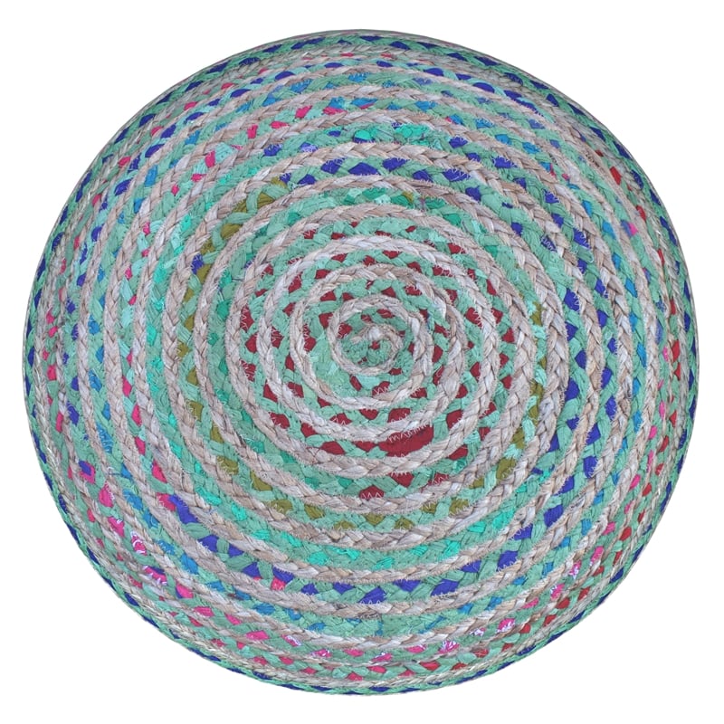 Margo Boho Round Pouf in Green Braided Jute