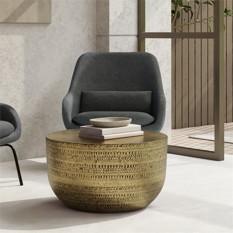 Johnsen 29.5 inch Wide Boho Metal Coffee Table in Antique Gold Iron & Assembled