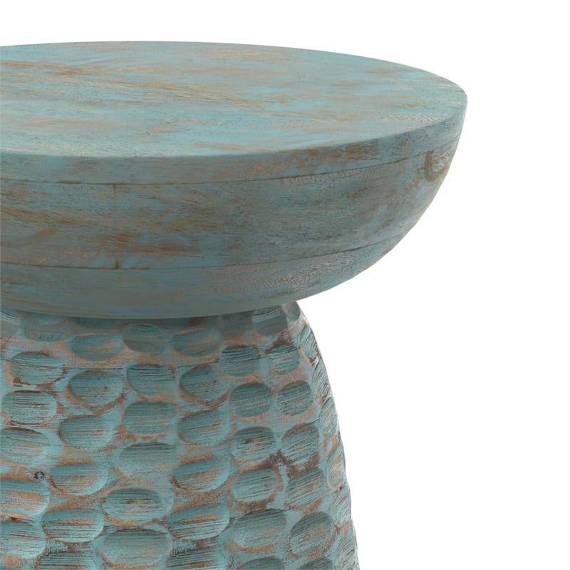 Boyd 13 inch Wide Solid Wood Contemporary Accent Table in Teal Wash & Assembled