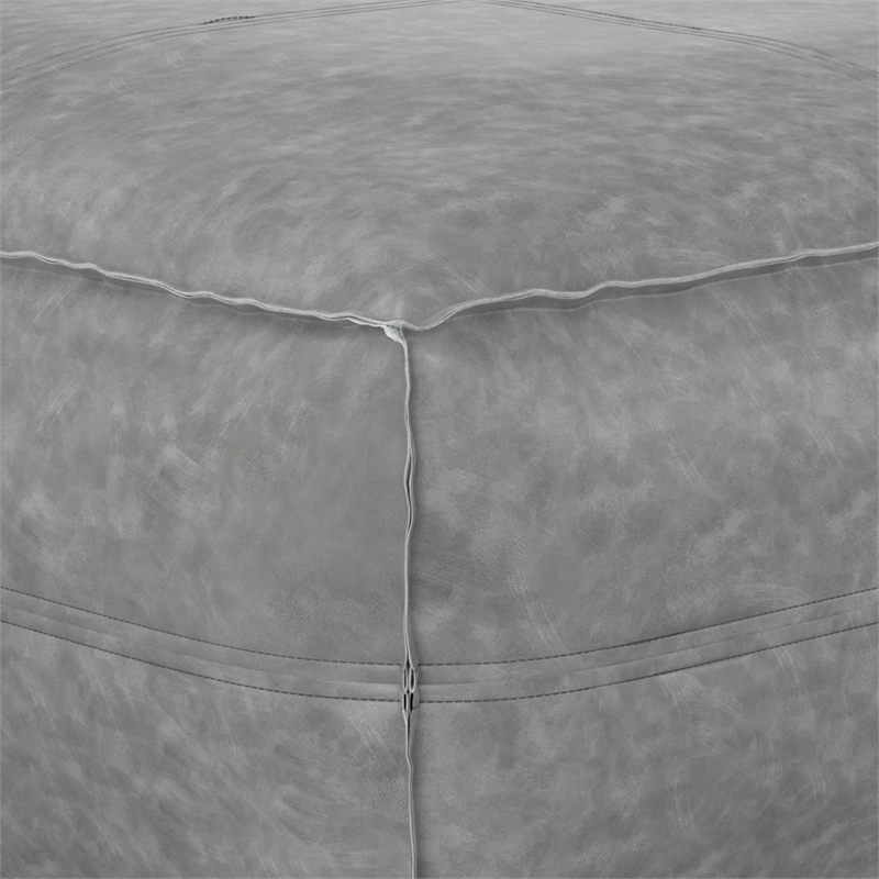 Brody Boho Square Pouf in Distressed Gray Vegan Faux Leather