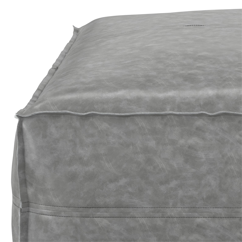 Brody Boho Square Pouf in Distressed Gray Vegan Faux Leather