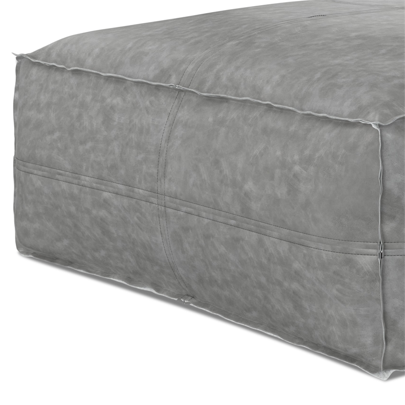 Brody Boho Square Pouf in Distressed Gray Vegan Faux Leather