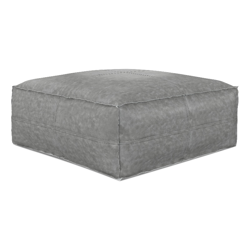 Brody Boho Square Pouf in Distressed Gray Vegan Faux Leather