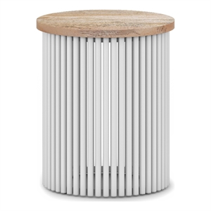 Demy 18&quotWDSolid Mango/Metal Industrial Accent Table in Natural/White & Assembled