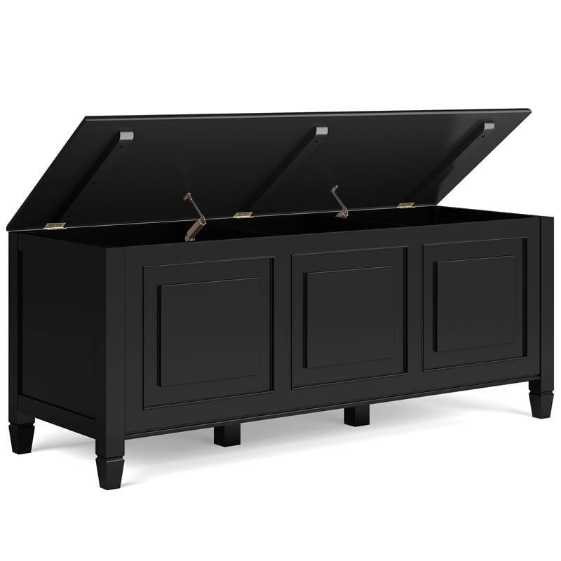 Connaught 51 inch Wide Solid Wood Traditional Storage Bench Trunk in Black