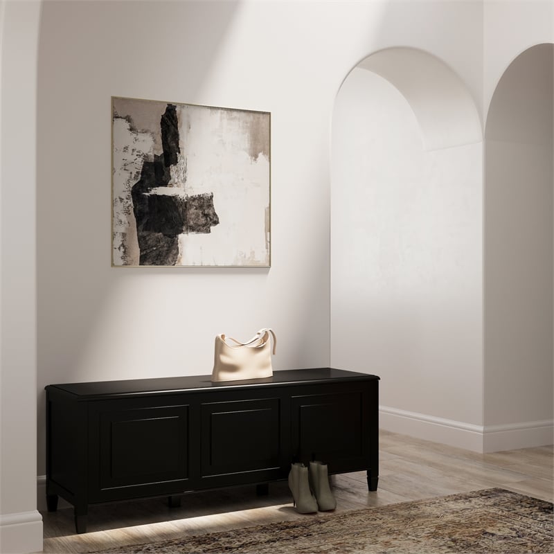 Connaught 51 inch Wide Solid Wood Traditional Storage Bench Trunk in Black