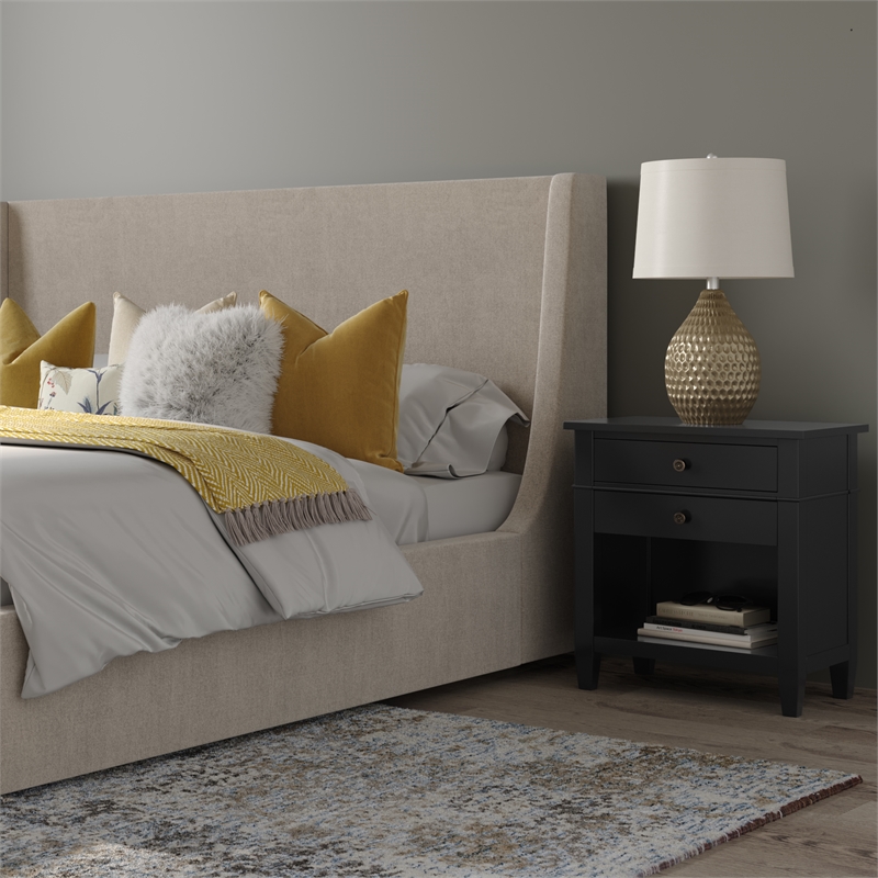 Carlton SOLID WOOD 24 inch Wide Contemporary Bedside Nightstand Table in Black