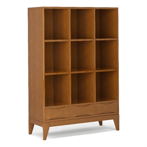 Harper SOLID WOOD58x42&quot Modern Cube Storage Bookcase with Drawers in Teak Brown