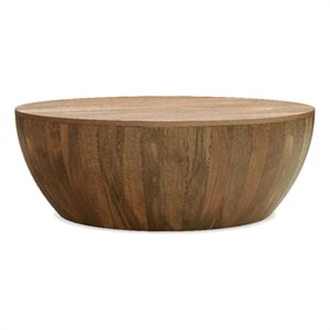 Elmbrook 34&quot WD Solid Mango Modern Drum Coffee Table in Natural & Assembled