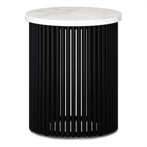 Demy 18&quot Metal Accent Table in White Genuine Marble & Black Metal & Assembled