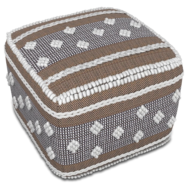 Mapleton Boho Square Pouf in White and Gray Polystyrene Filling