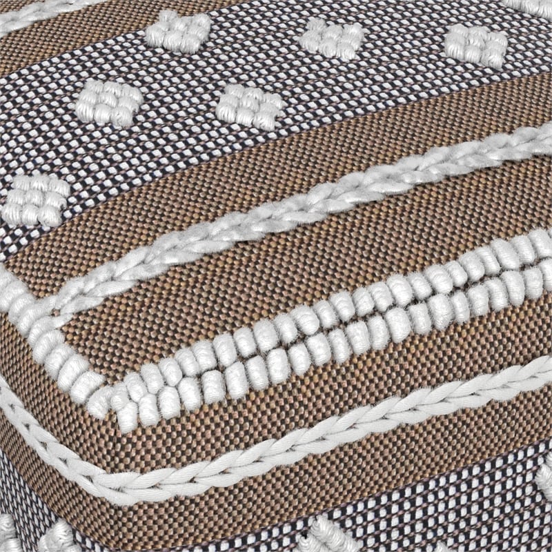 Mapleton Boho Square Pouf in White and Gray Polystyrene Filling