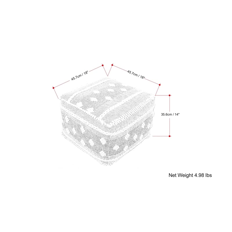 Mapleton Boho Square Pouf in White and Gray Polystyrene Filling