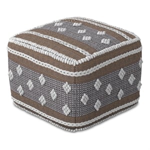 Mapleton Boho Square Pouf in White and Gray Polystyrene Filling