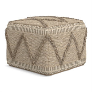 Sweeney Boho Square Pouf in Brown Handloom Woven Pattern