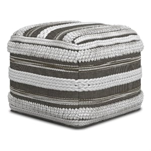 Sommer Boho Square Pouf in Natural and Taupe Gray Handloom Woven Pattern
